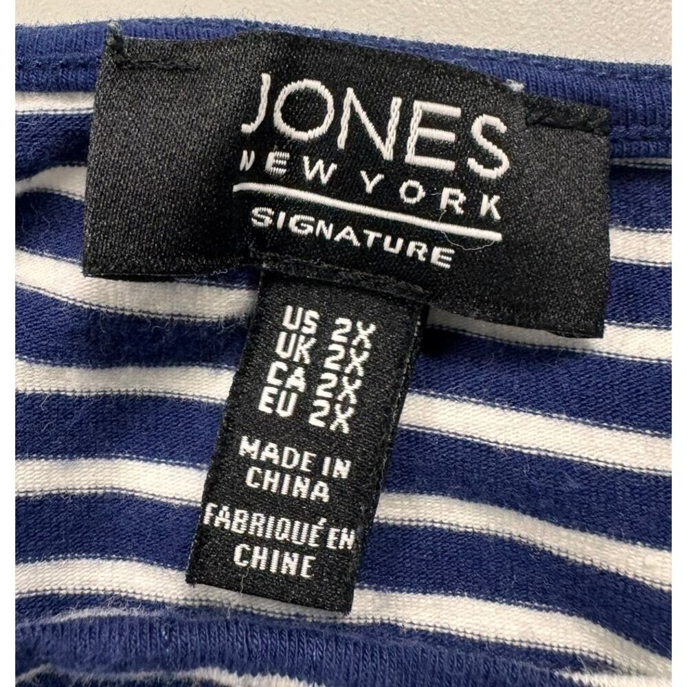 Jones New York Signature 2X Blue White Stripe 3/4 Sleeve Tie Knot Hem Top - Picture 2 of 10